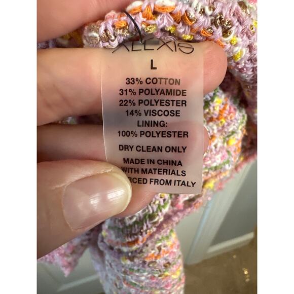 Alexis Elouise Cherry Blossom Tweed Mini Dress Belted Size Large NWT - Picture 7 of 12